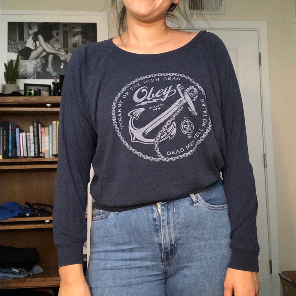 Obey navy blue long sleeved t-shirt